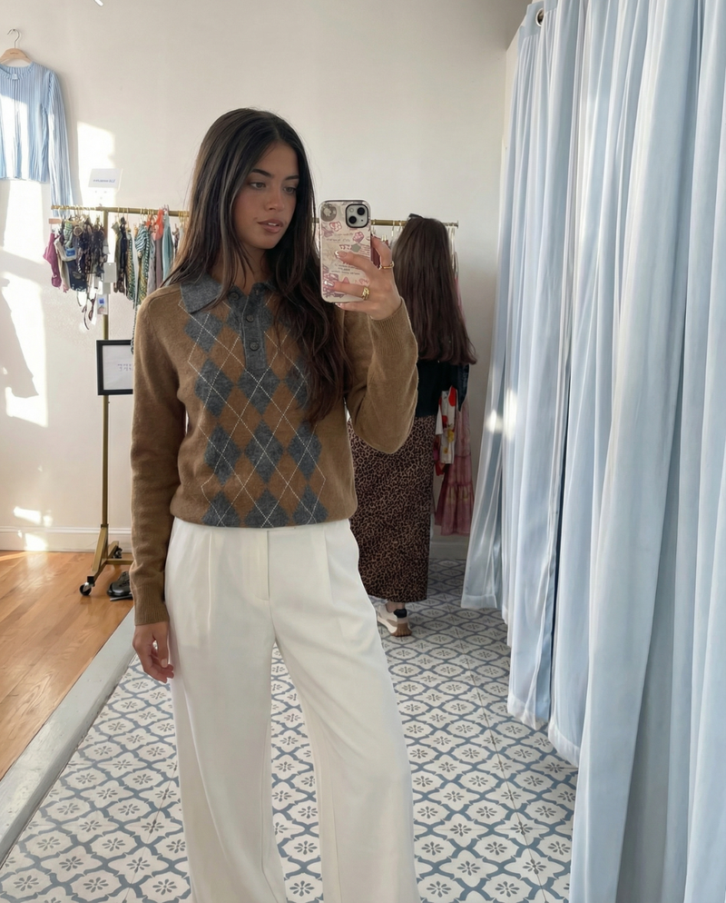 Layla | argyle knit polo top