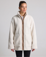 Loveday | Women's Teddy Zip-Up Coat White and Brown
