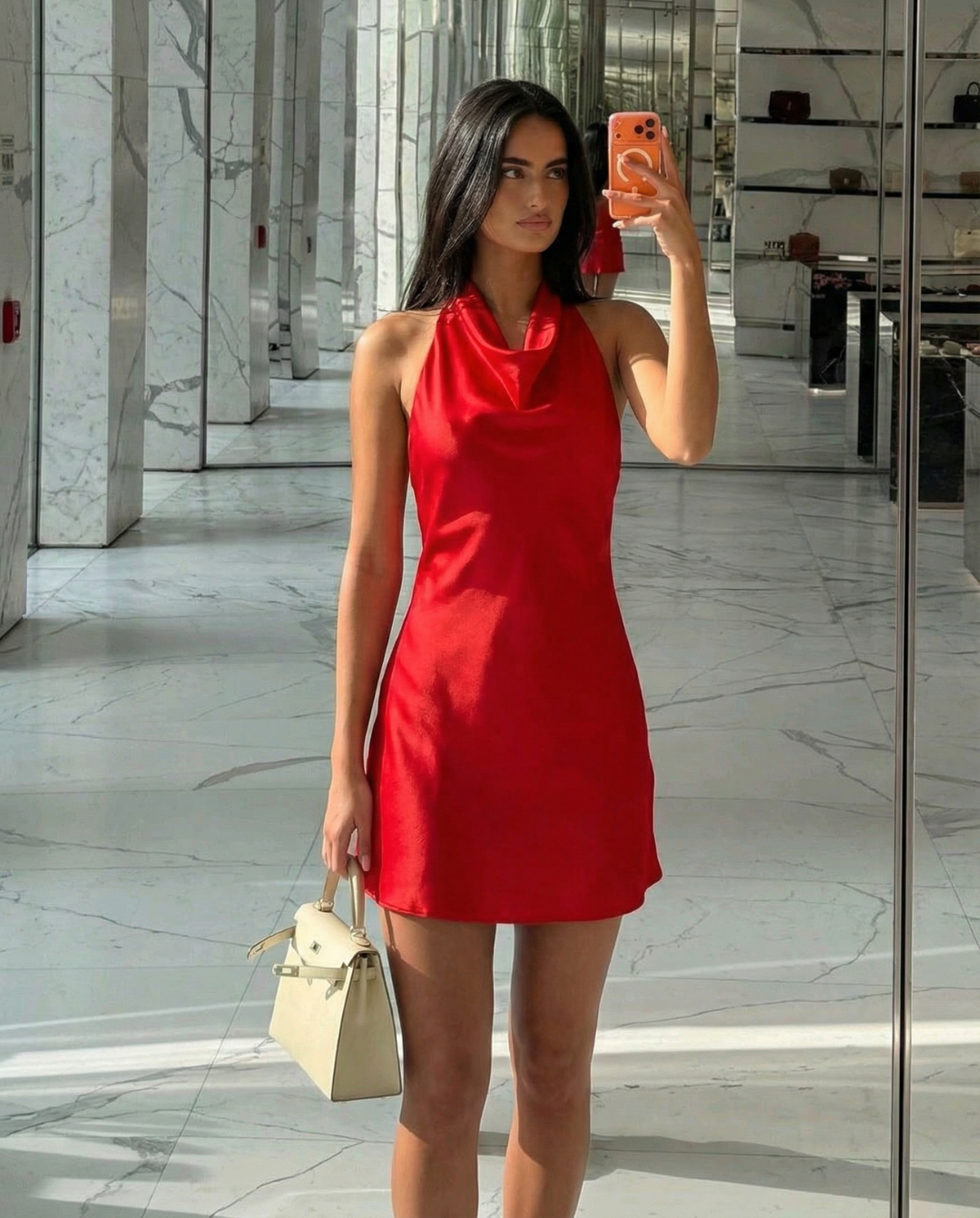 Isla | Cowl Halter Neck Draped Front Silky-Touch Mini Dress