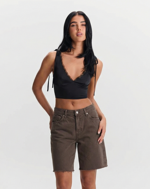Margot | Mid-Rise Raw Hem Denim Bermuda Shorts