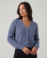 Lalage | Women's V-Neck Fitted Cardigan Ruffle Trim
