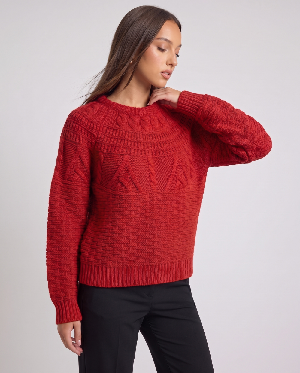 Immacolata | Women's Crewneck Cable Knit Drop Shoulder Jumper