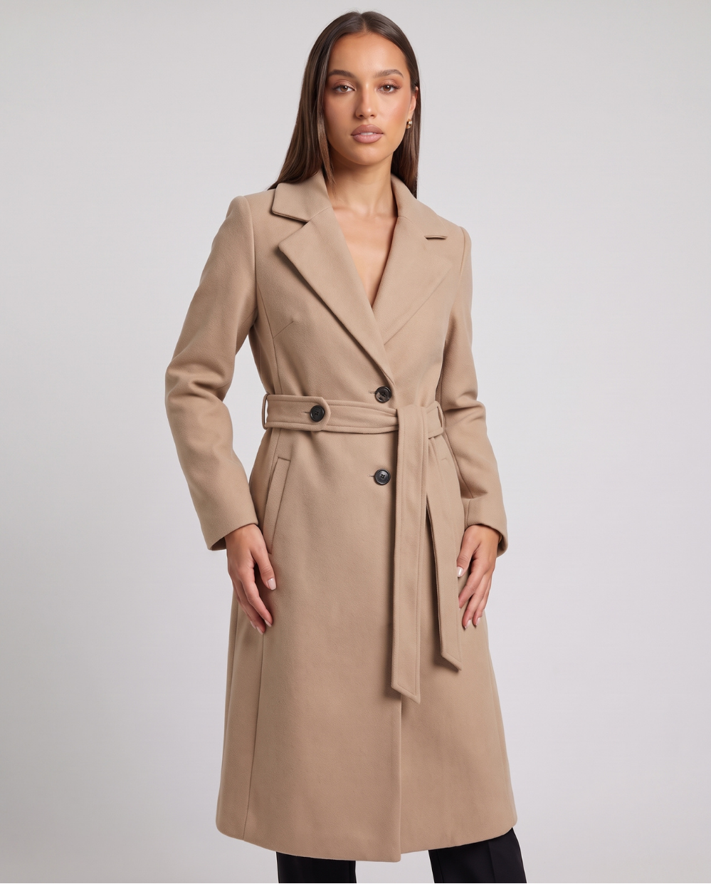Guinevere | Women's Belted Long Coat Button Front