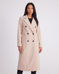 Euphemia | Women's Double Breasted Long Coat Beige and Black