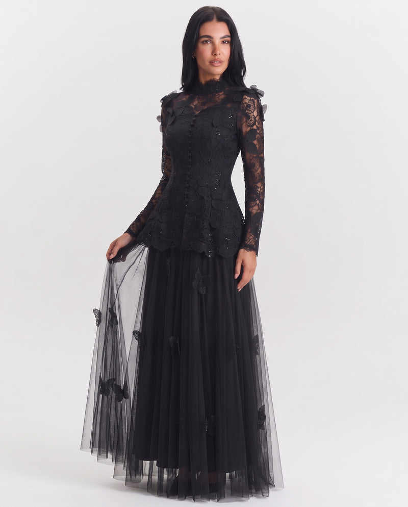 Amabel Long Sleeve Lace Maxi Dress Black