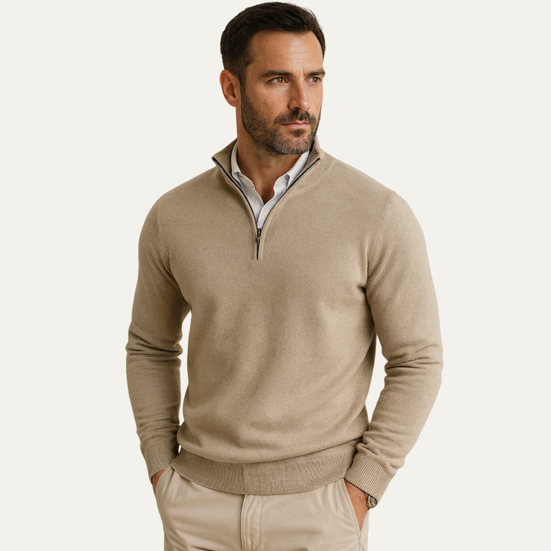 Morris | Half Zip Knit Jumper with Stand Collar