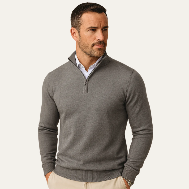 Morris | Half Zip Knit Jumper with Stand Collar