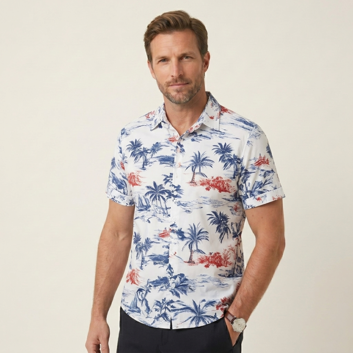 Ignatius | Palm Tree Print Short Sleeve Summer Shirt for Men