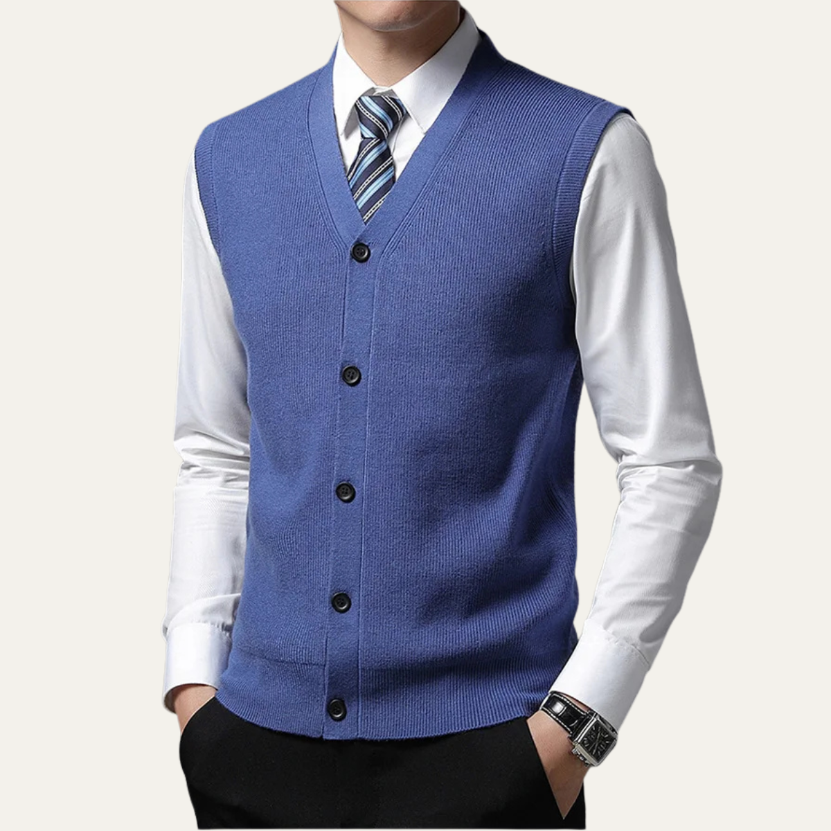Crowther jumper vest button front detail