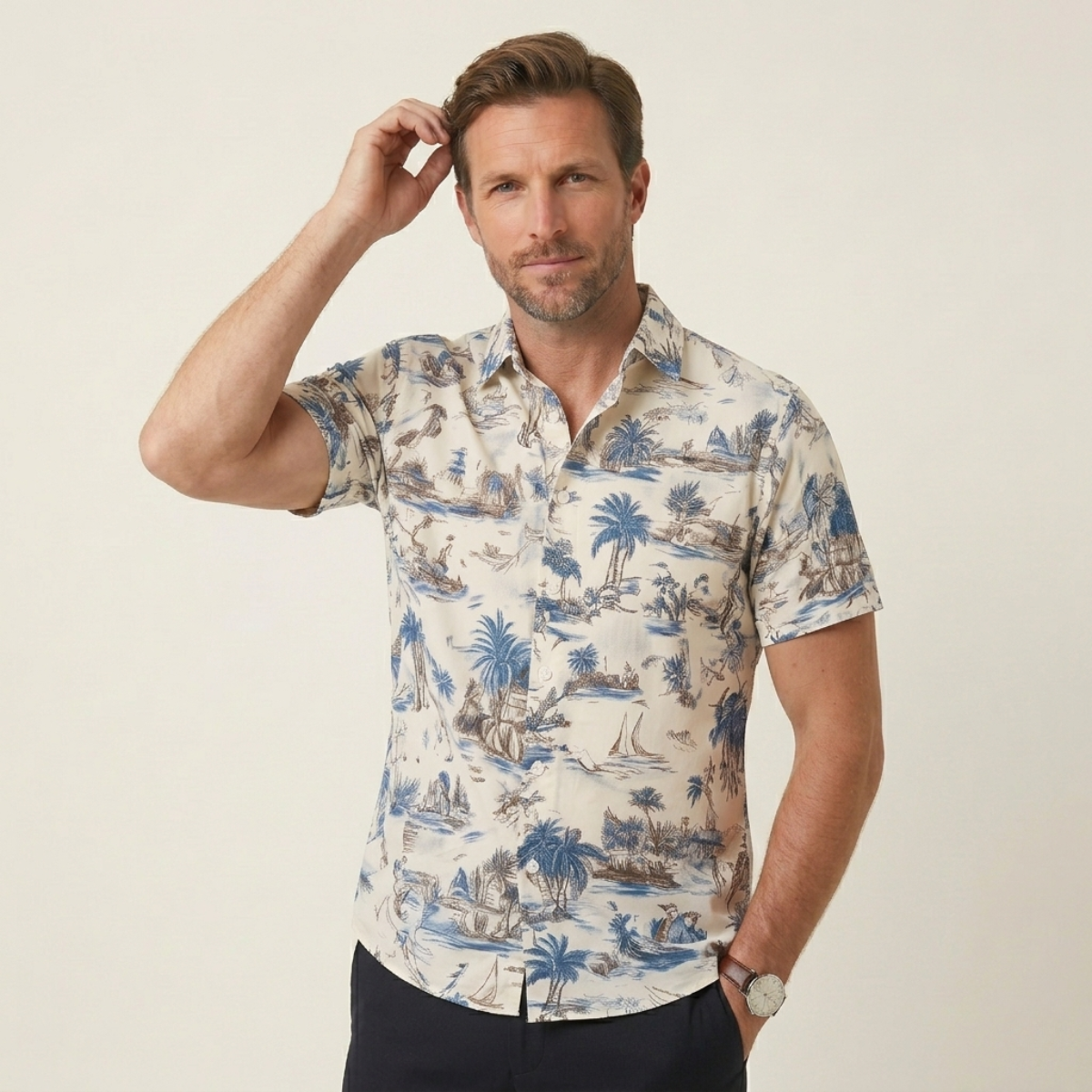 Ignatius | Palm Tree Print Short Sleeve Summer Shirt for Men