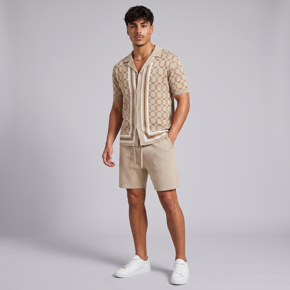 Patrick | Cuban Collar Knitted Shirt and Shorts Summer Set