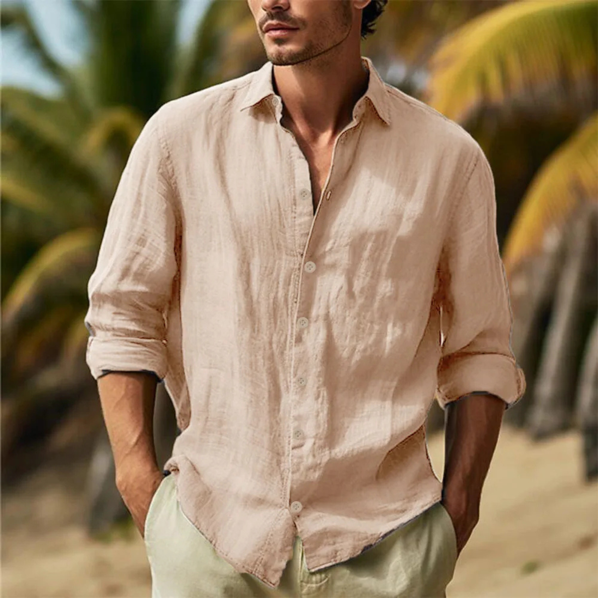 Jethro | Men's Cotton Linen Short Sleeve Button Up Shirt