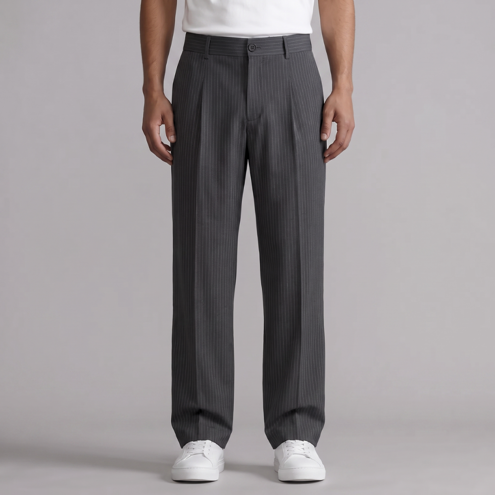 Hector | Men's Wide Leg Tailored Pinstripe Dress Trousers with Adjustable Waist