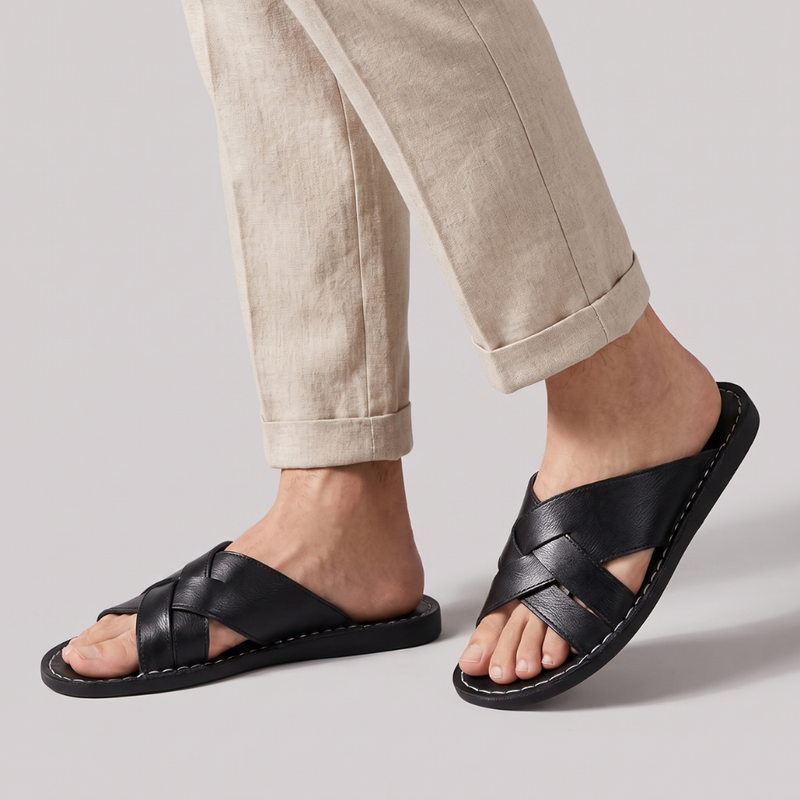 King | Open Toe Casual Leather Slide Sandals