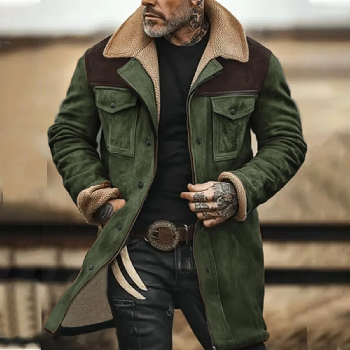Coleridge suede sherpa lined jacket in Army Green