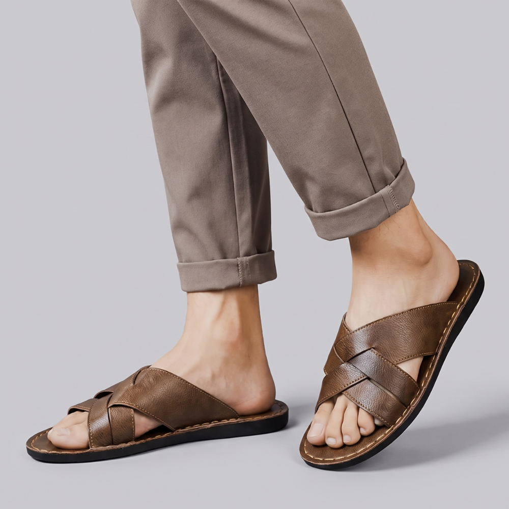 Clark | Men's Leather Look Slip On Slide Sandals