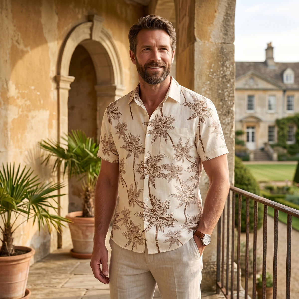 Ignatius | Palm Tree Print Short Sleeve Summer Shirt for Men