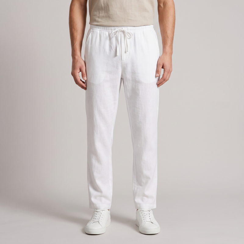 Howard | Men's Lightweight Linen Blend Trousers in White