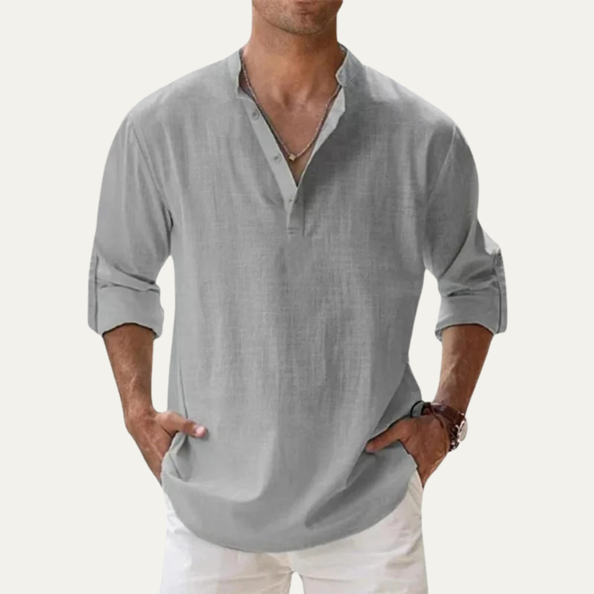 Kermit | Cotton Linen Long Sleeve Henley Shirt