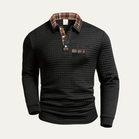 Foster | Waffle Knit Polo Jumper with Plaid Collar