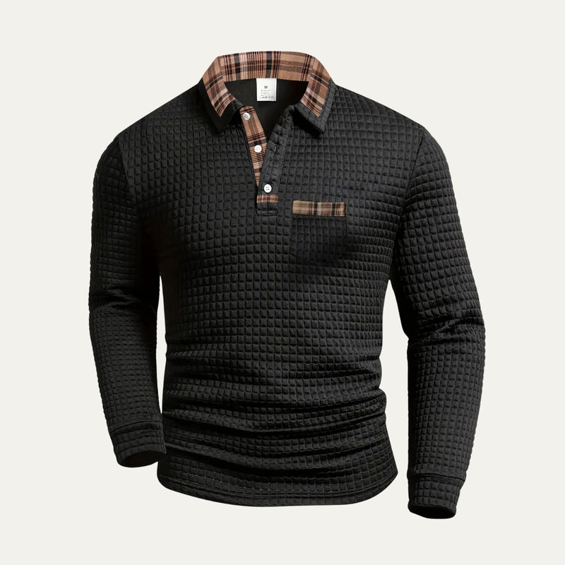 Foster | Waffle Knit Polo Jumper with Plaid Collar