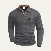 Foster | Waffle Knit Polo Jumper with Plaid Collar