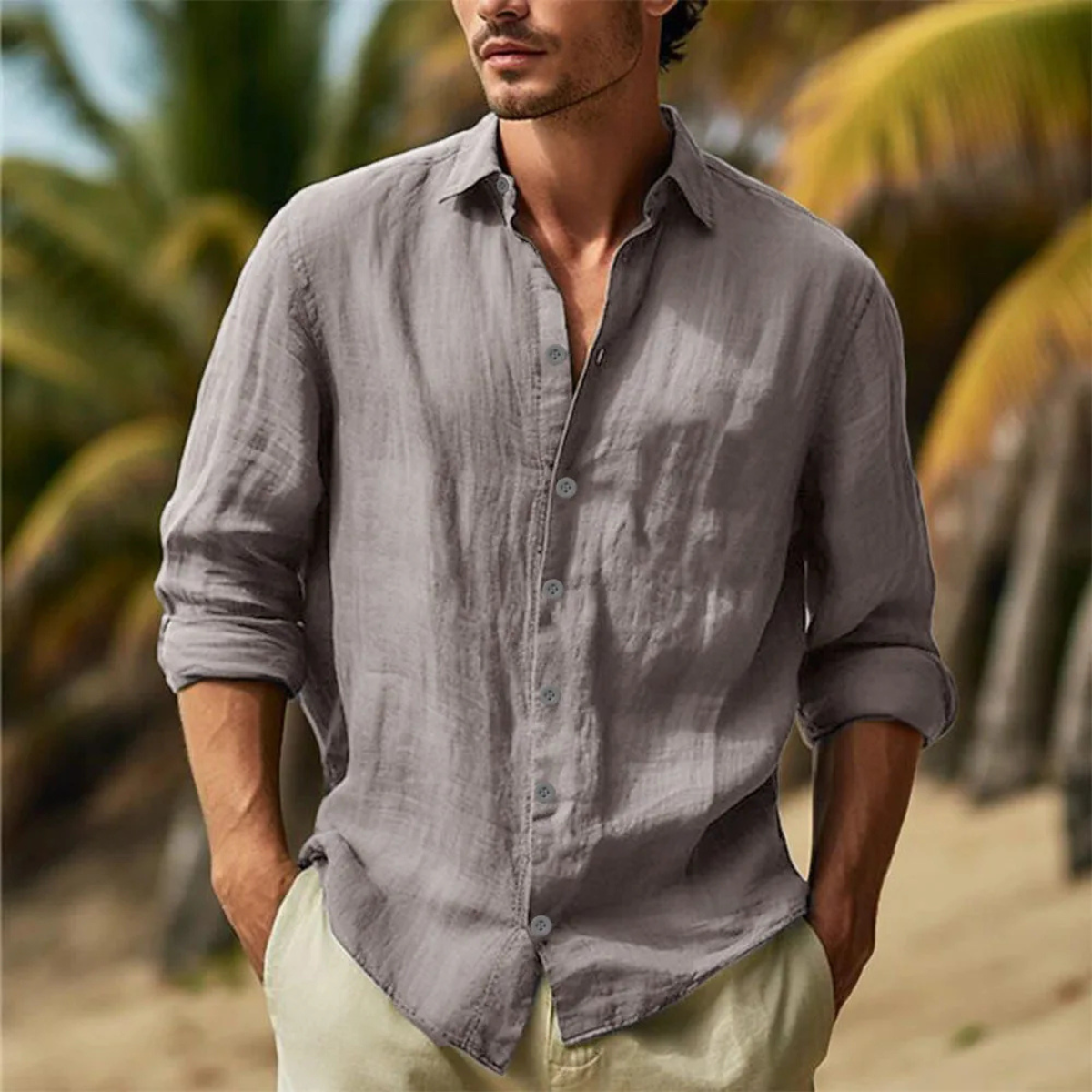 Jethro | Men's Cotton Linen Short Sleeve Button Up Shirt