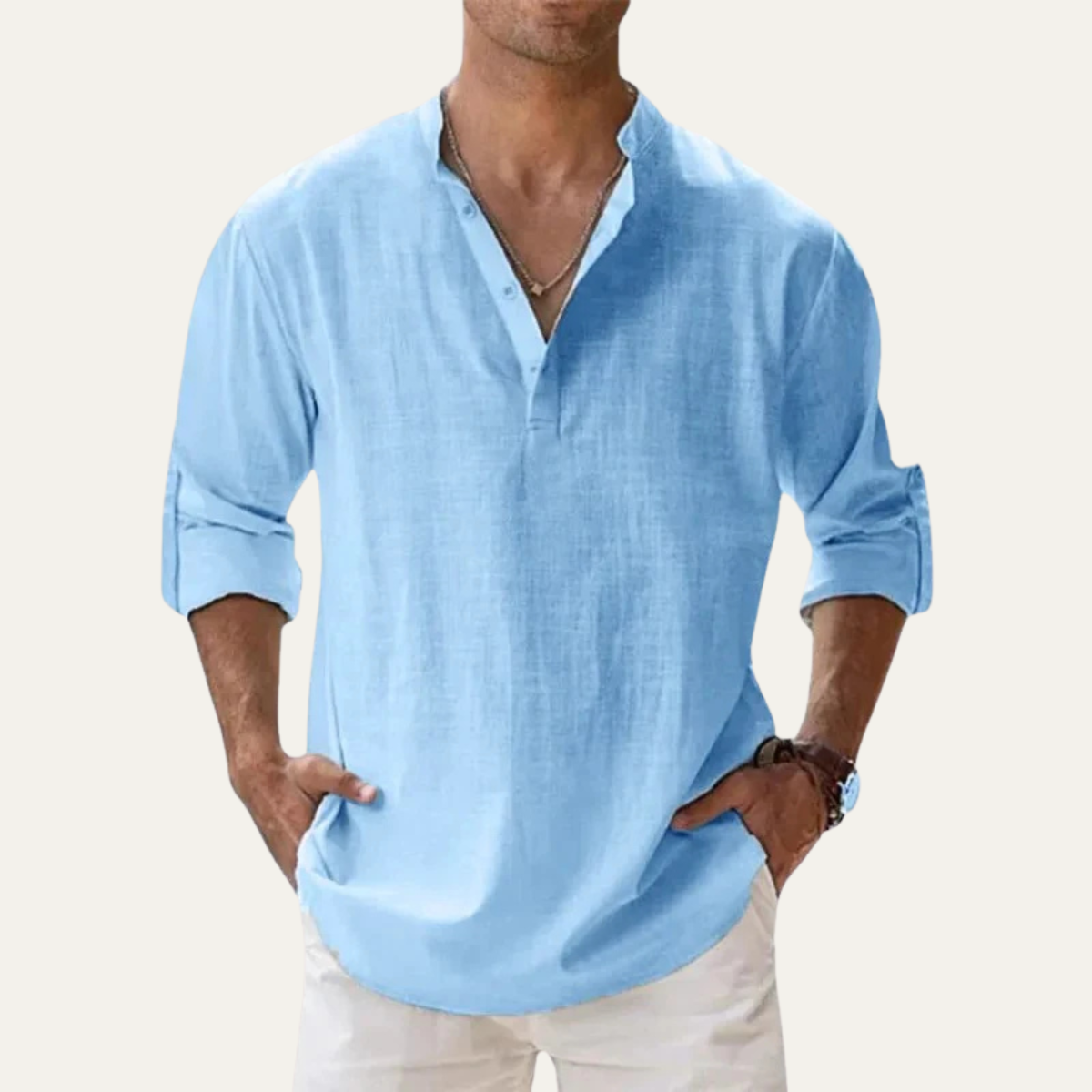 Kermit | Cotton Linen Long Sleeve Henley Shirt