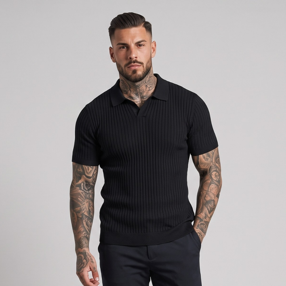 Keaton | Casual Ribbed Knit Short Sleeve Polo Shirt