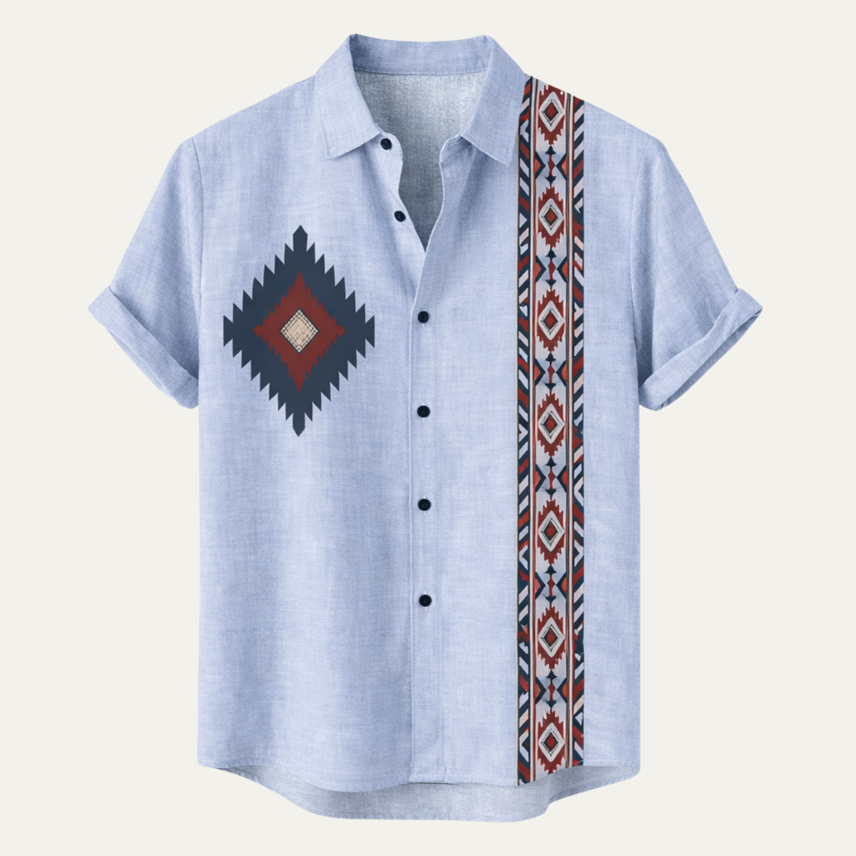 Jules | Vintage Ethnic Pattern Short Sleeve Linen Shirt