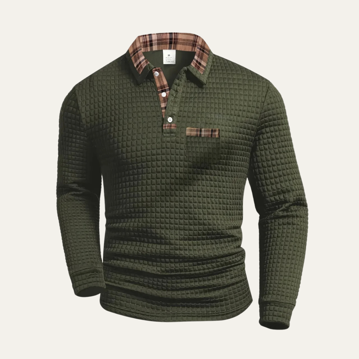 Foster | Waffle Knit Polo Jumper with Plaid Collar