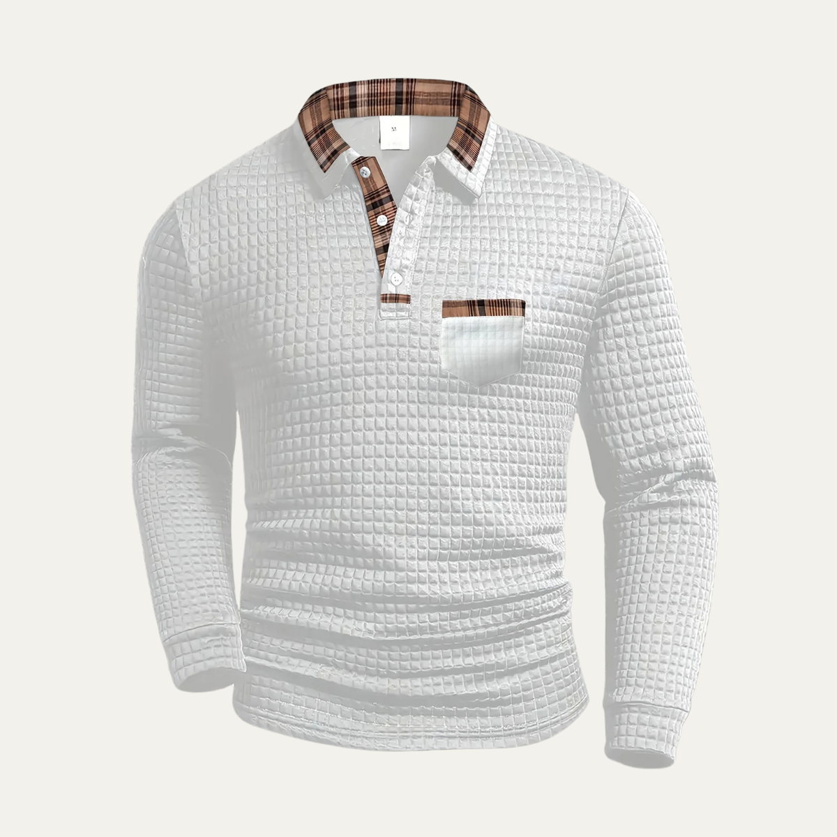 Foster | Waffle Knit Polo Jumper with Plaid Collar