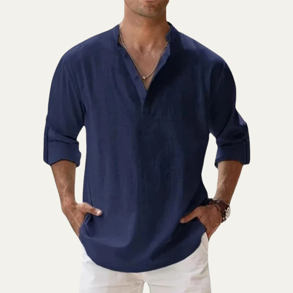 Kermit | Cotton Linen Long Sleeve Henley Shirt