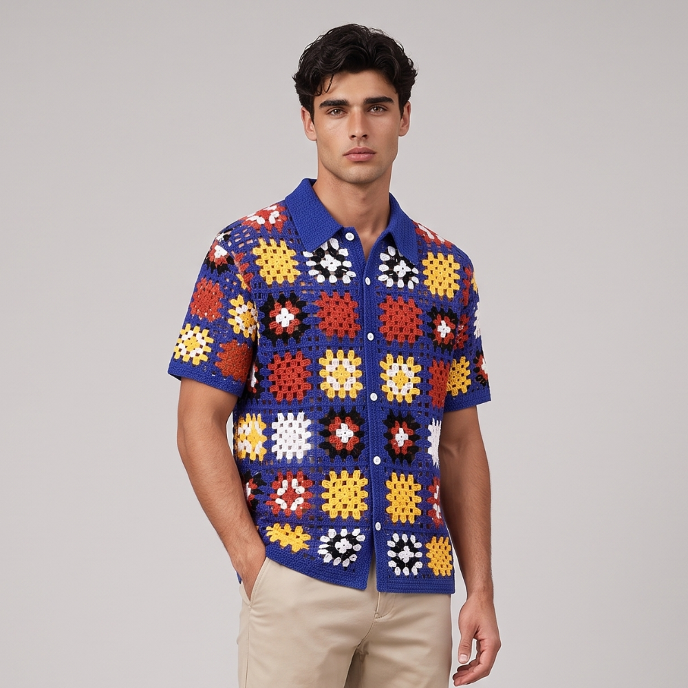 Jerome | Men's Relaxed Fit Crochet Knit Polo Shirt