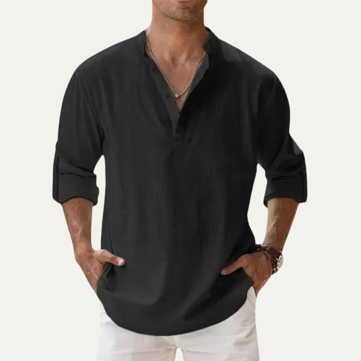 Kermit | Cotton Linen Long Sleeve Henley Shirt