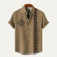 Jules | Vintage Ethnic Pattern Short Sleeve Linen Shirt
