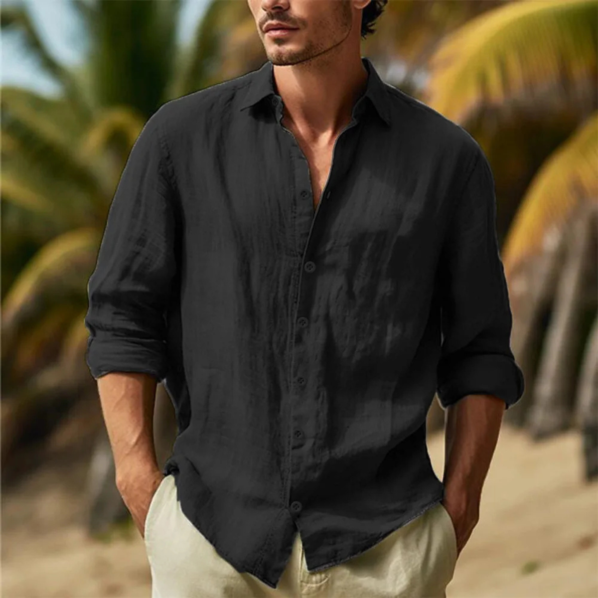 Jethro | Men's Cotton Linen Short Sleeve Button Up Shirt
