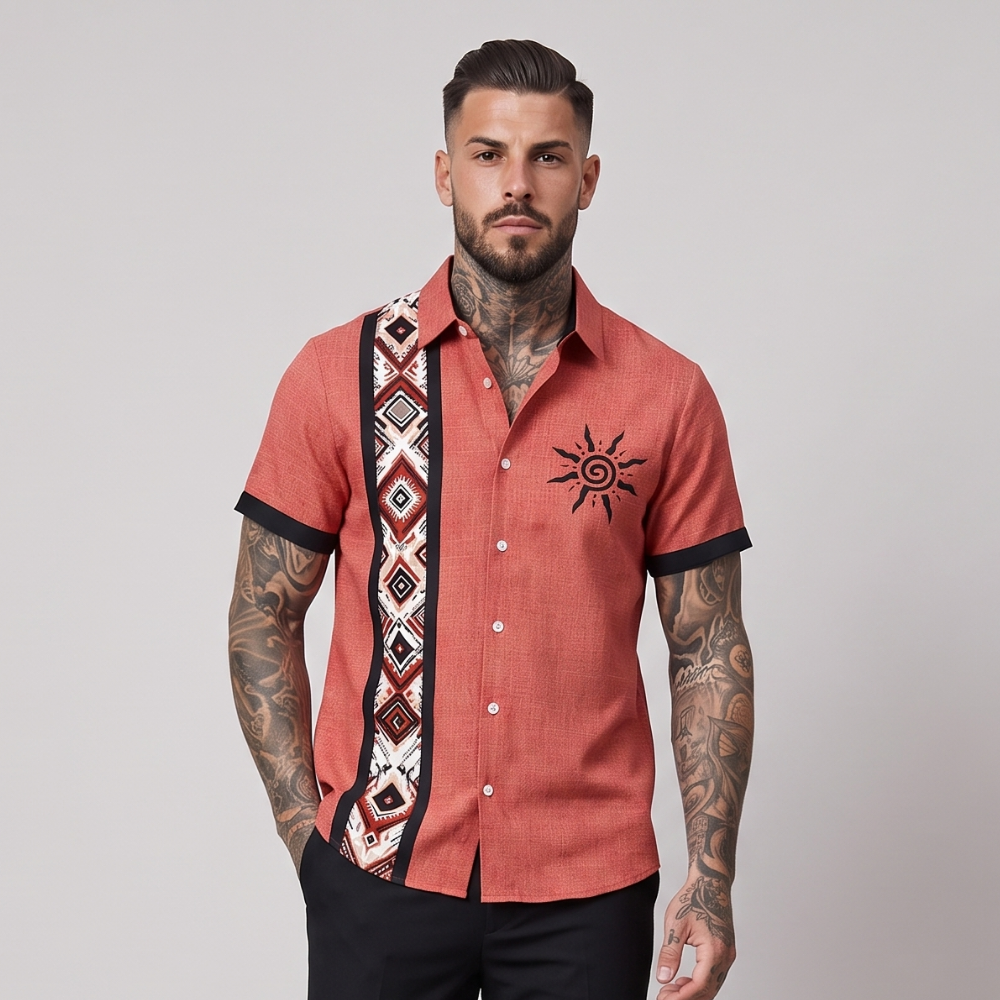 Justin | Vintage Patchwork Short Sleeve Linen Blend Summer Shirt