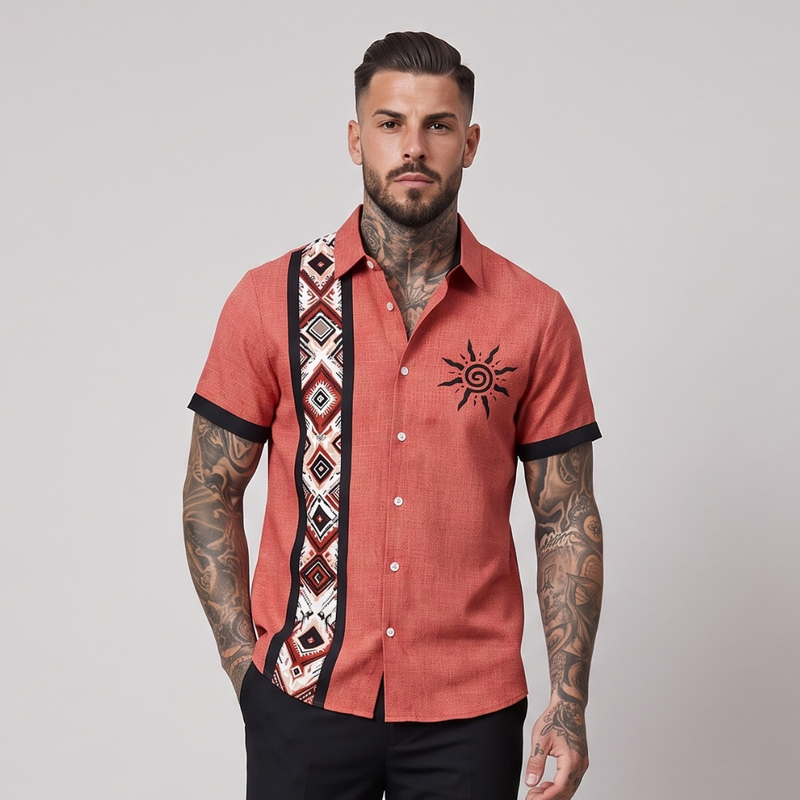 Justin | Vintage Patchwork Short Sleeve Linen Blend Summer Shirt