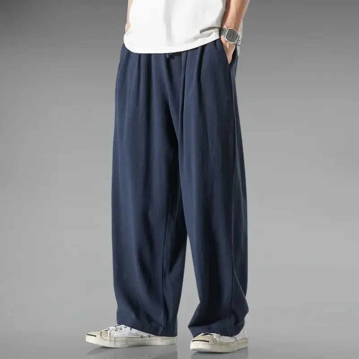 Ronan men's relaxed fit linen trousers in Navy Blue