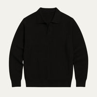 Enzo open collar polo jumper Black