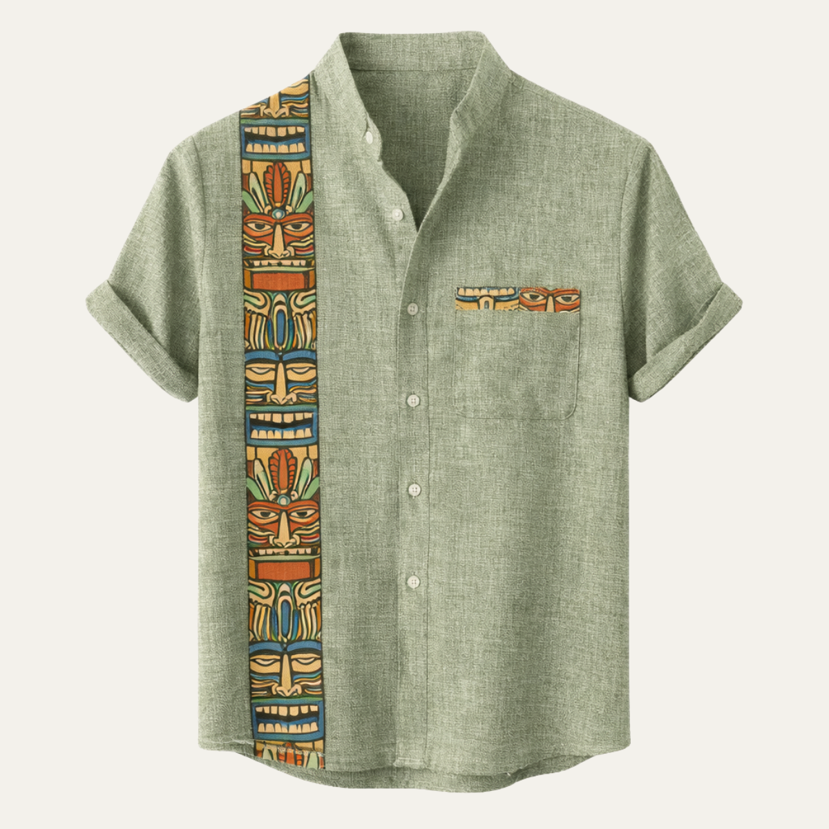 Jude | Retro Ethnic Pattern Short Sleeve Linen Shirt