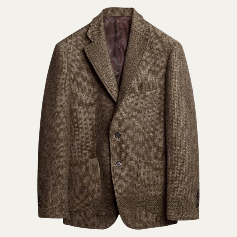 Maddox | Single Breasted Herringbone Wool Tweed Blazer