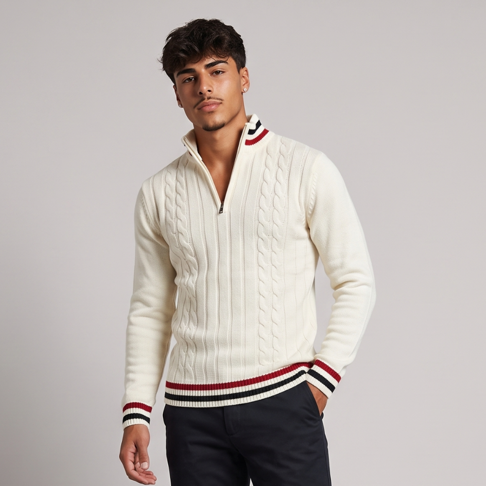 Fletcher | Half Zip Knit Jumper with Stripe Trim