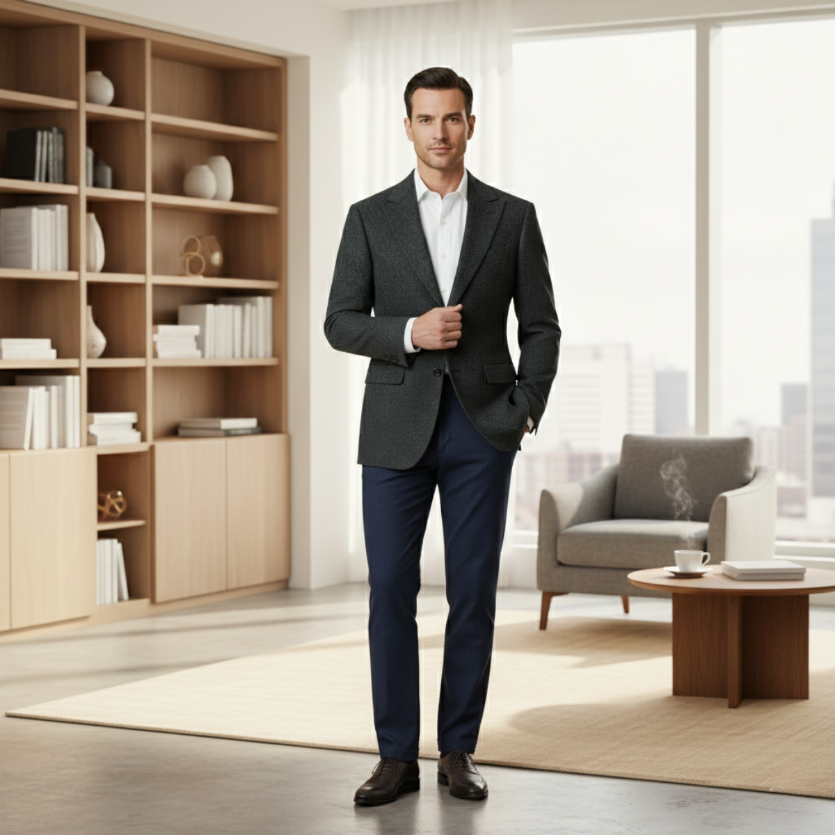 Logan | Tailored Tweed Fishbone Blazer Jacket