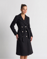 Karenza | Women's Double-Breasted Longline Coat in Black