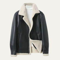 Haverford men's cropped sherpa lined leather jacket in Black