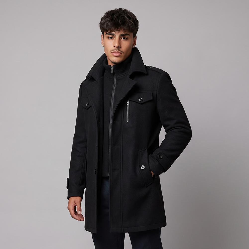 Hexham | Men's Wool Blend Pea Coat Black