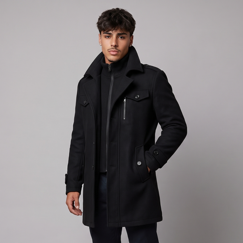 Hexham | Men's Wool Blend Pea Coat Black