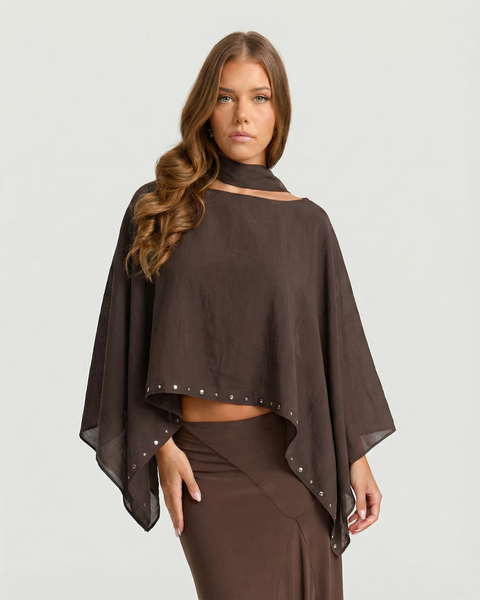 Sara | Choker Neck Cut-Out Studded Asymmetric Hem Sheer Crop Top